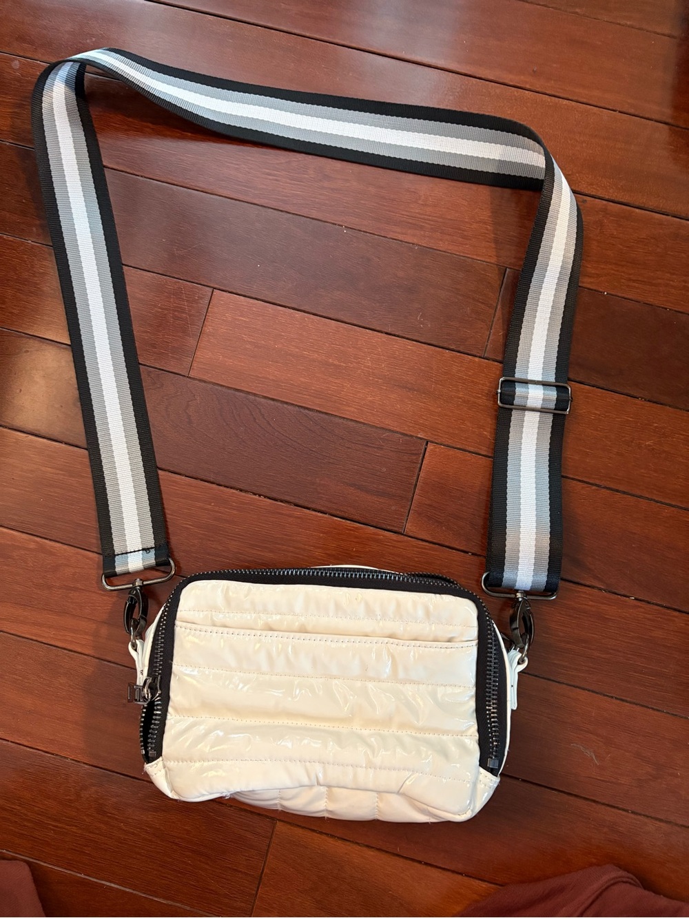 Women’s Think Royln White/ c Quilted Crossbody Bag with Striped Adjustable Strap